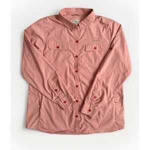 LL Bean No Fly Zone Shirt Womens LG Long Sleeve‎ Button Fishing Hiking